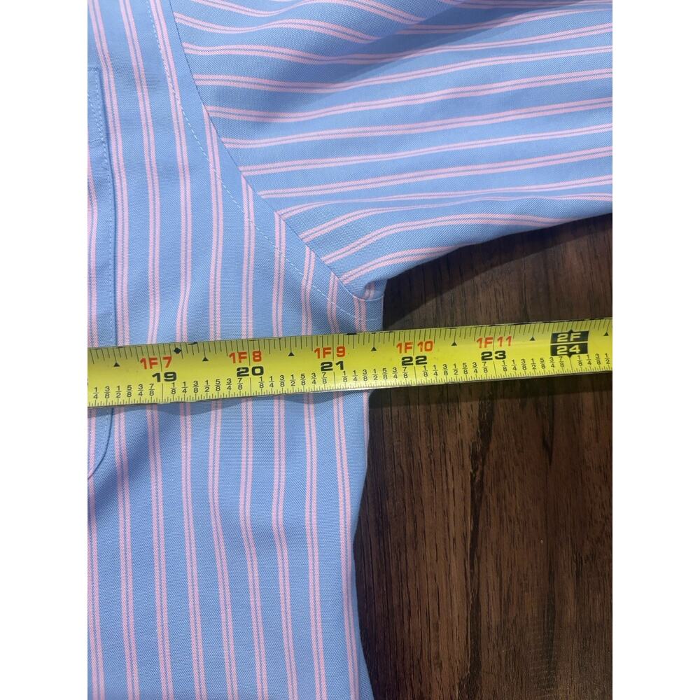 Thomas Pink Dress Shirt Mens 15 - 33.5 Blue Striped Slim Fit Traveller Button Up - Picture 4 of 4